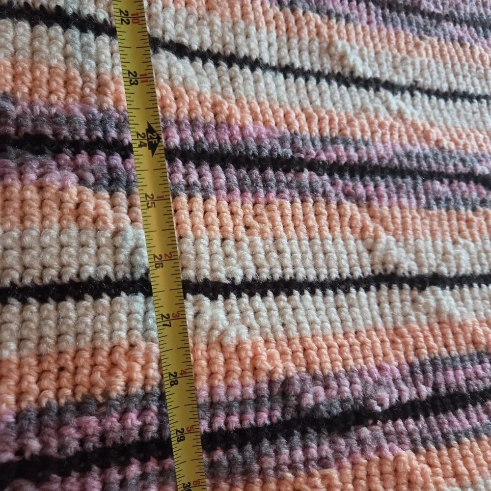 VTG Crochet Afghan Blanket Throw Pink Peach White Diamond